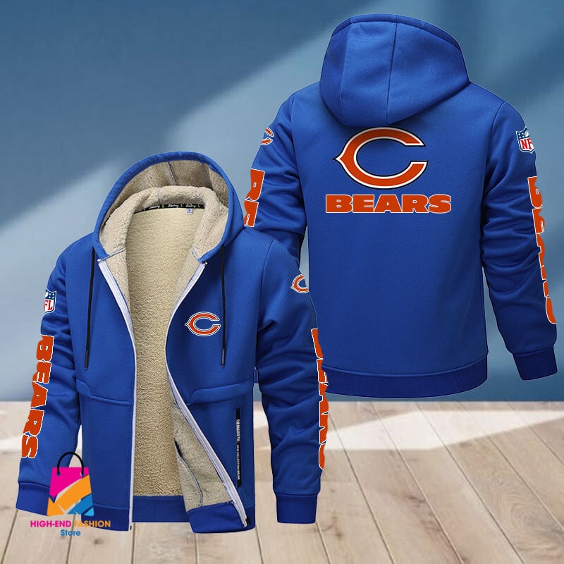 Chicago Bears NFL Style Fleece Zip Hoodie Jacket For Fans