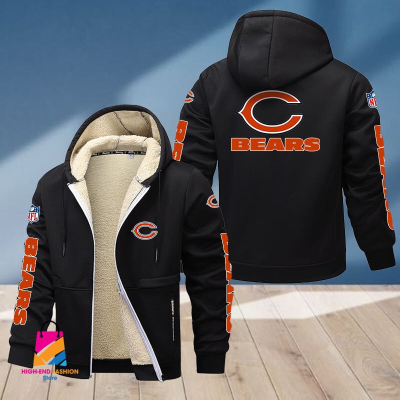 Chicago Bears NFL Style Fleece Zip Hoodie Jacket For Fans