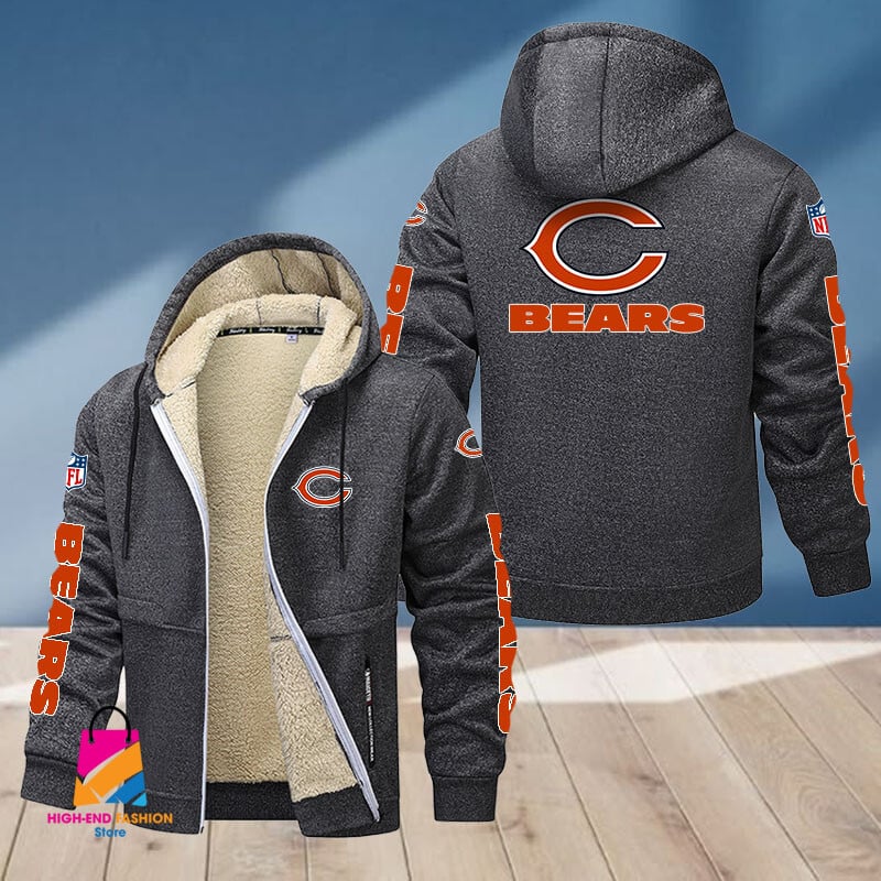 Chicago Bears NFL Style Fleece Zip Hoodie Jacket For Fans
