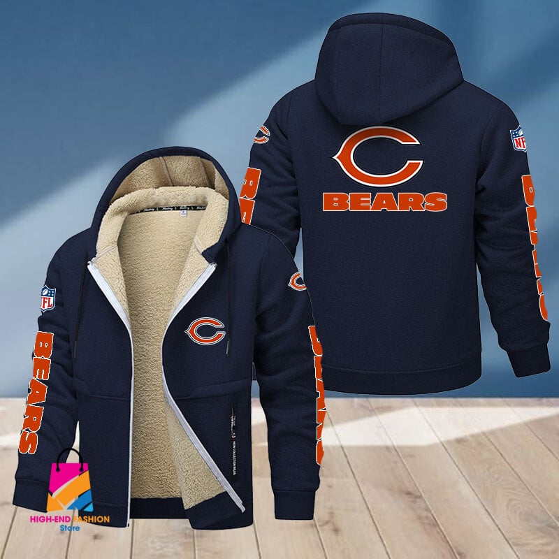 Chicago Bears NFL Style Fleece Zip Hoodie Jacket For Fans