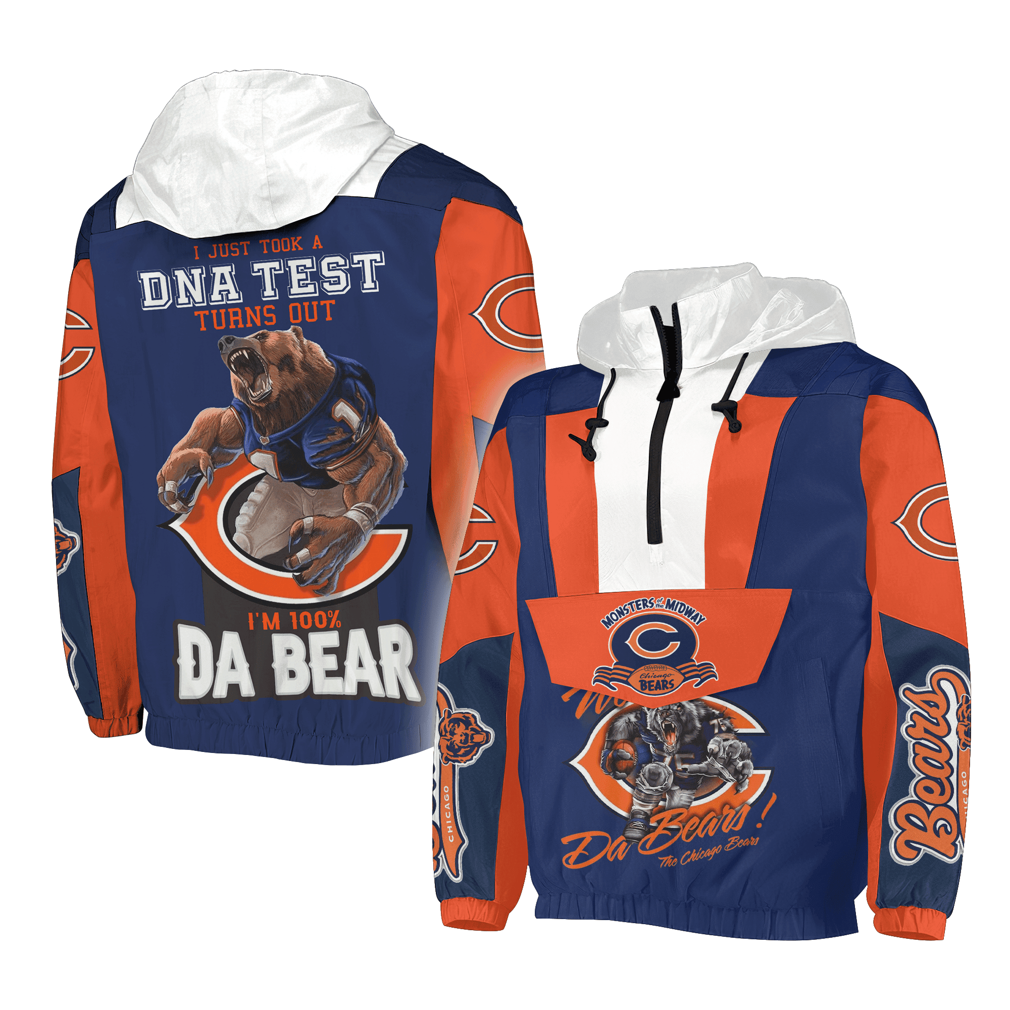 Chicago Bears NFL Style Half-Zip Hoodie Jacket For Fans