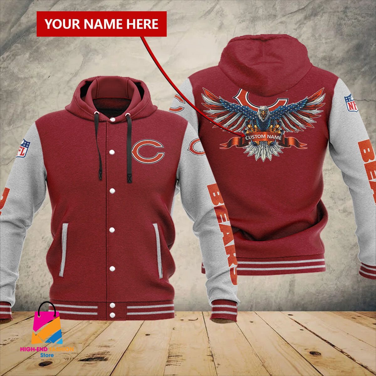 Chicago Bears NFL Style Hooded Baseball Jacket For Fan