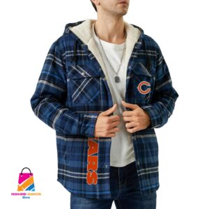 Chicago Bears NFL Style Zip Fleece Flannel Jacket For Fans