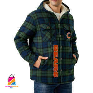 Chicago Bears NFL Style Zip Fleece Flannel Jacket For Fans