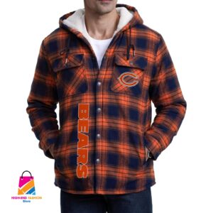 Chicago Bears NFL Style Zip Fleece Flannel Jacket For Fans