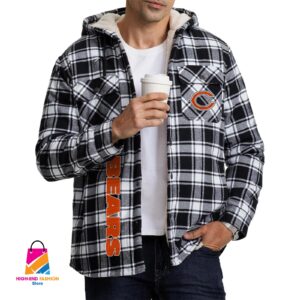 Chicago Bears NFL Style Zip Fleece Flannel Jacket For Fans