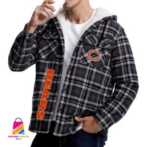 Chicago Bears NFL Style Zip Fleece Flannel Jacket For Fans