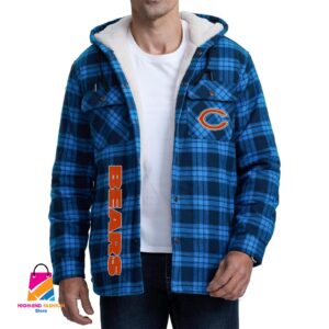 Chicago Bears NFL Style Zip Fleece Flannel Jacket For Fans