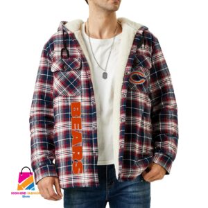 Chicago Bears NFL Style Zip Fleece Flannel Jacket For Fans