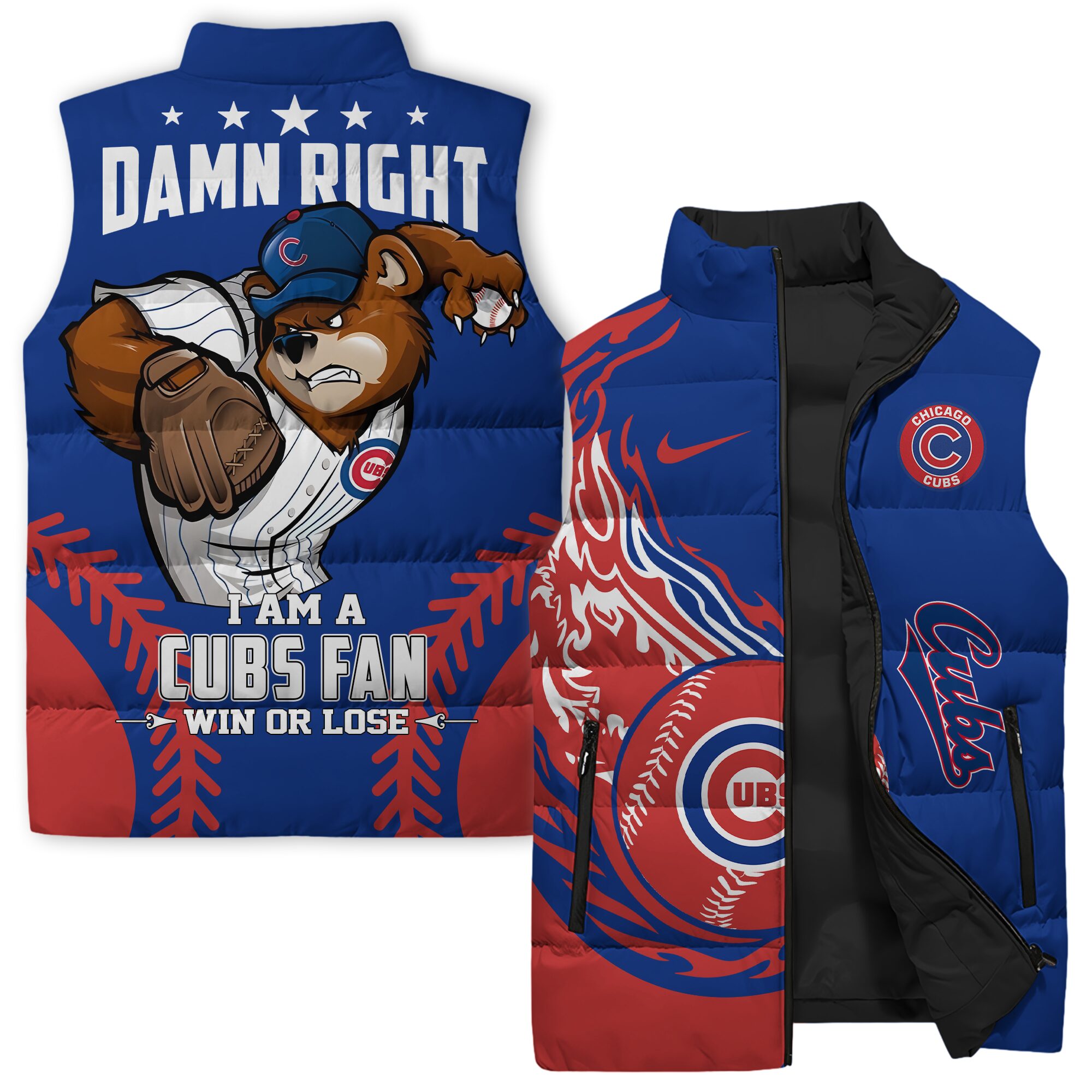 Chicago Cubs MLB Style Sleeveless Puffer Jacket For Fans