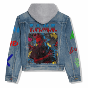 Chris Brown Music Style Hooded Denim Jacket For Fans