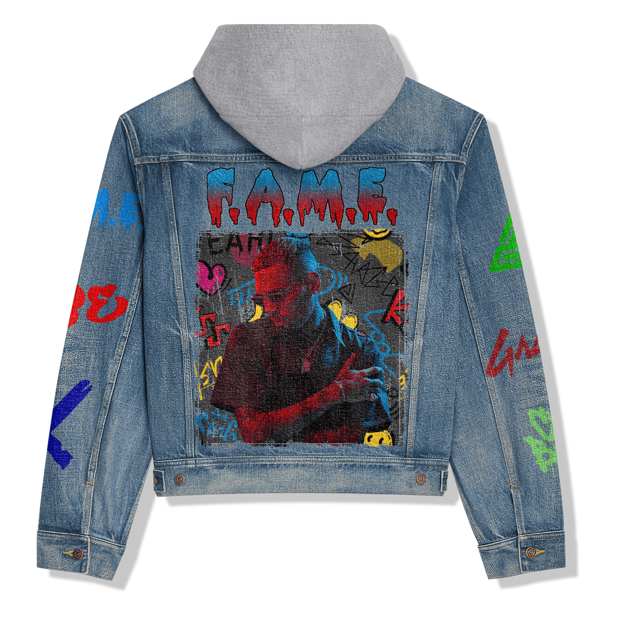 Chris Brown Music Style Hooded Denim Jacket For Fans