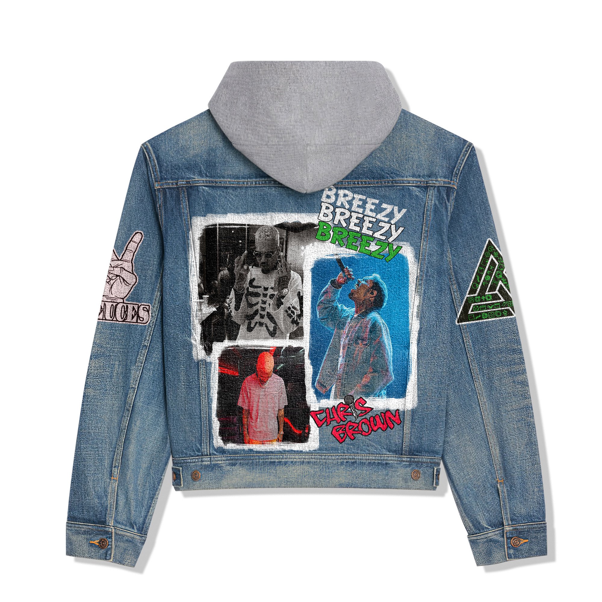 Chris Brown Music Style Hooded Denim Jacket For Fans