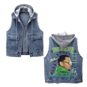 Chris Brown Music Style Hooded Sleeveless Denim Jacket For Fans