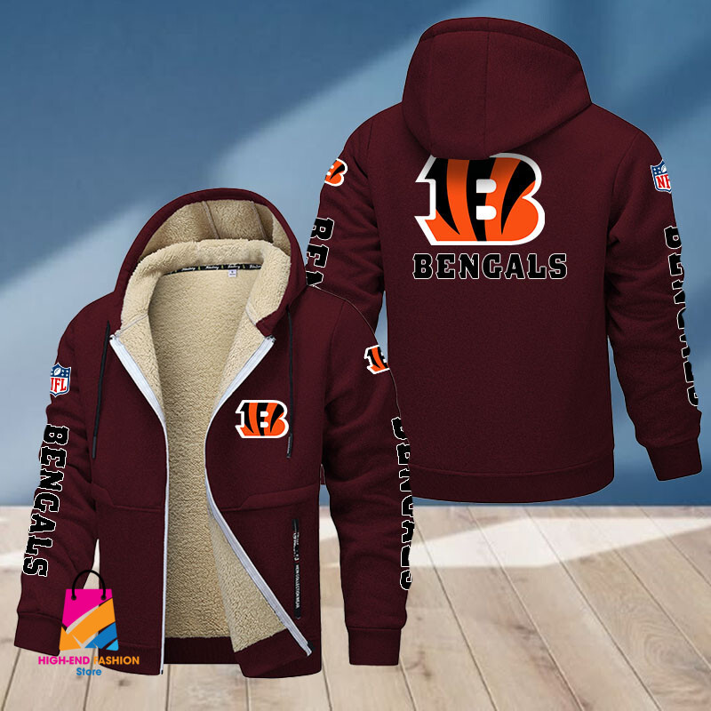 Cincinnati Bengals NFL Style Fleece Zip Hoodie Jacket For Fans