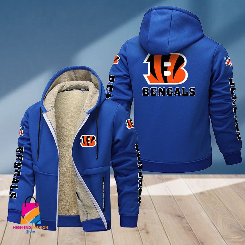 Cincinnati Bengals NFL Style Fleece Zip Hoodie Jacket For Fans