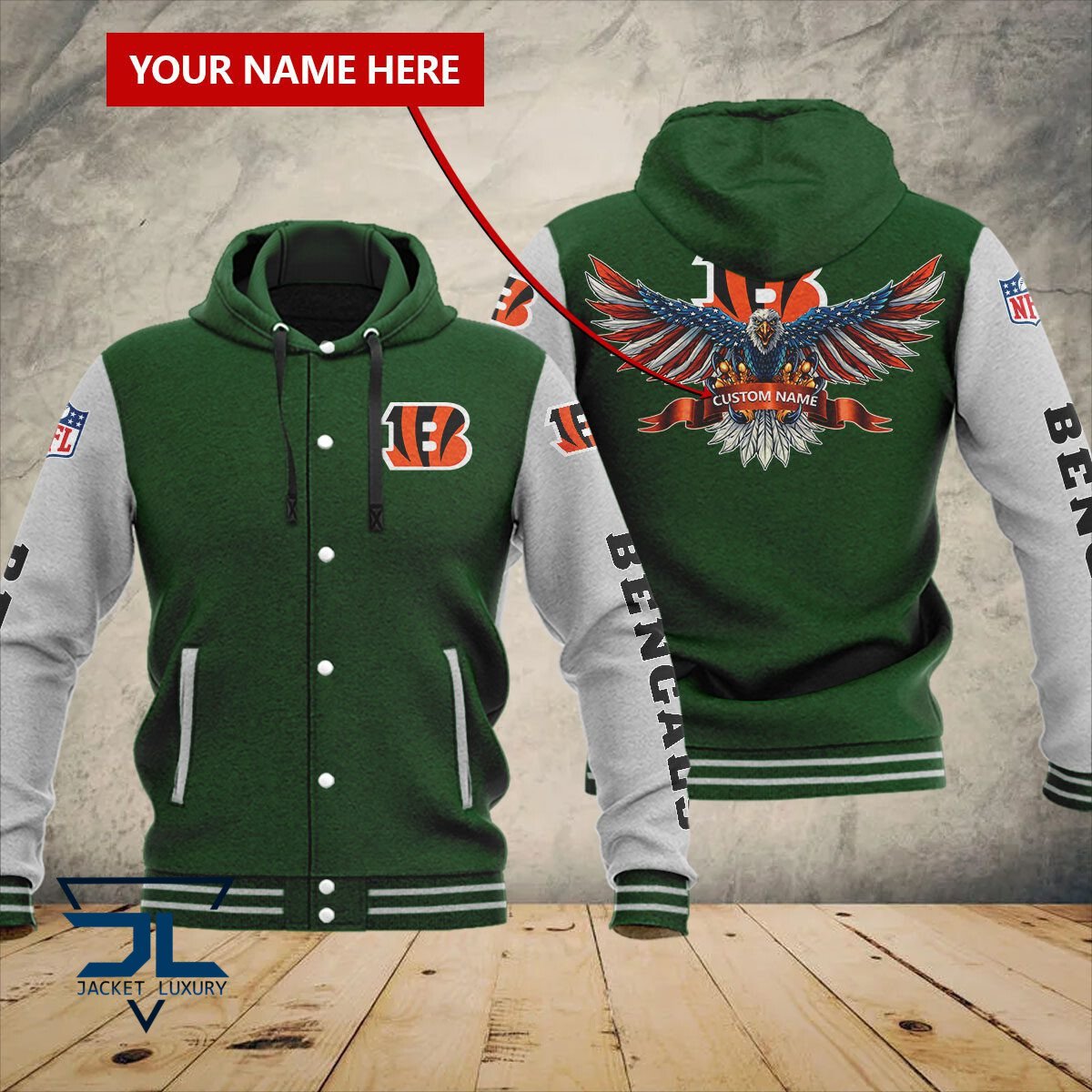 Cincinnati Bengals NFL Style Hooded Baseball Jacket For Fan