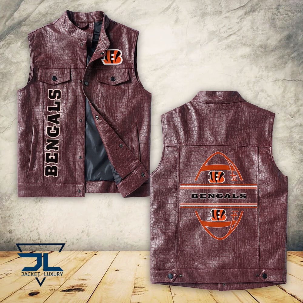 Cincinnati Bengals NFL Style Sleeveless Leather Jacket For Fans
