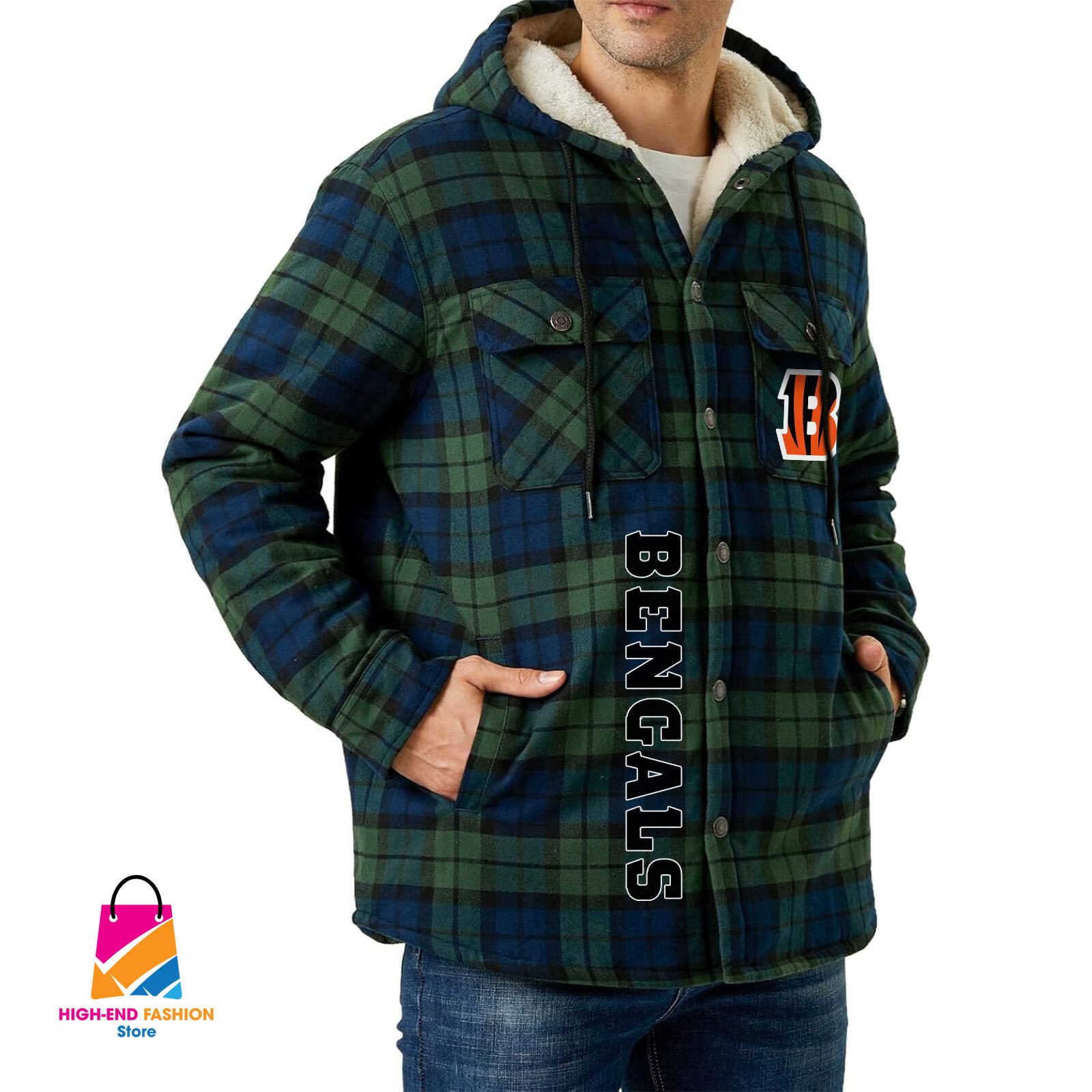Cincinnati Bengals NFL Style Zip Fleece Flannel Jacket For Fans