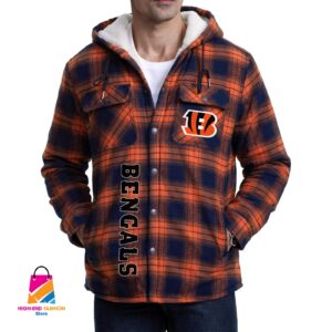 Cincinnati Bengals NFL Style Zip Fleece Flannel Jacket For Fans