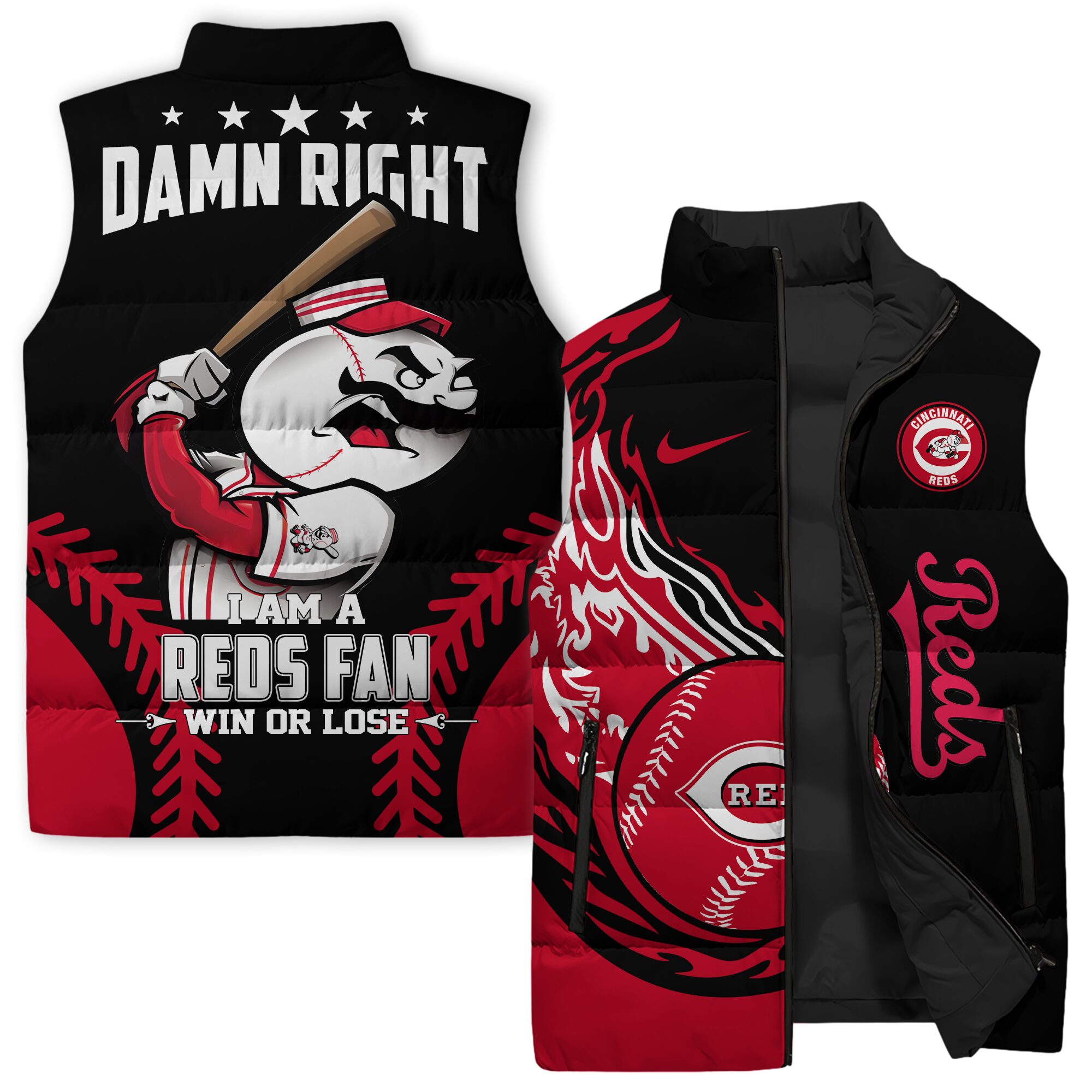 Cincinnati Reds MLB Style Sleeveless Puffer Jacket For Fans