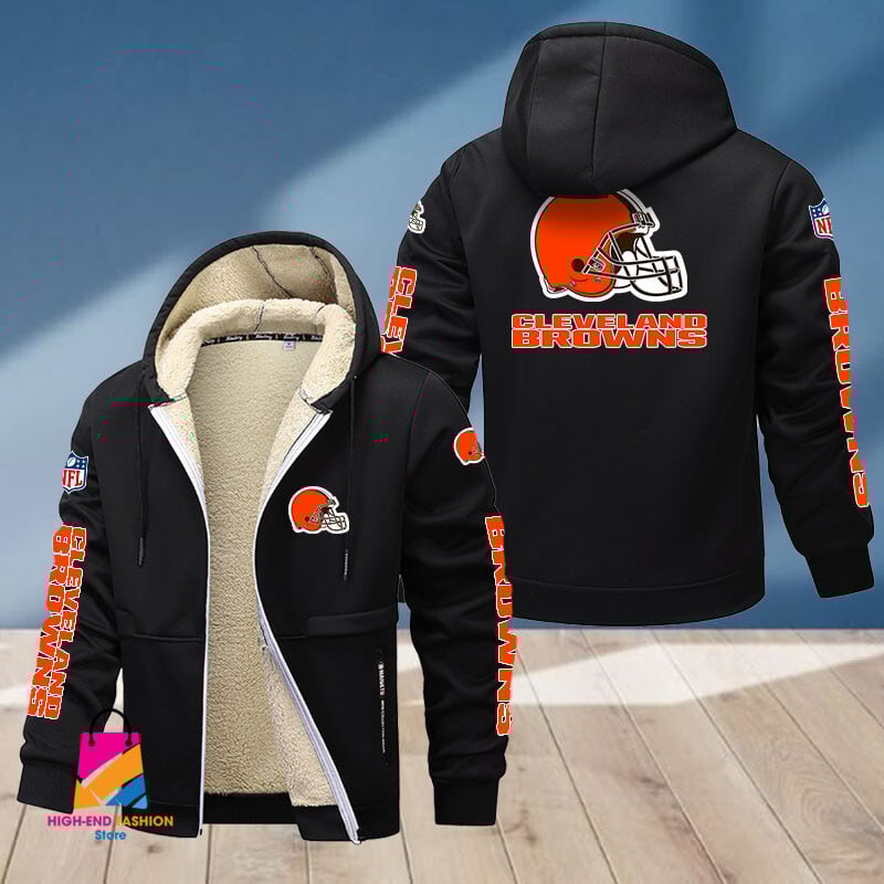 Cleveland Browns NFL Style Fleece Zip Hoodie Jacket For Fans