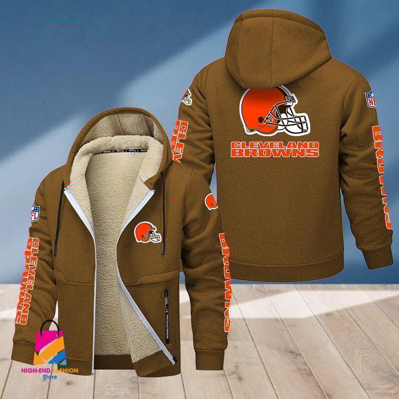 Cleveland Browns NFL Style Fleece Zip Hoodie Jacket For Fans