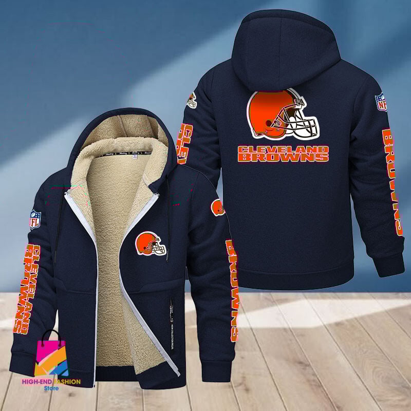 Cleveland Browns NFL Style Fleece Zip Hoodie Jacket For Fans