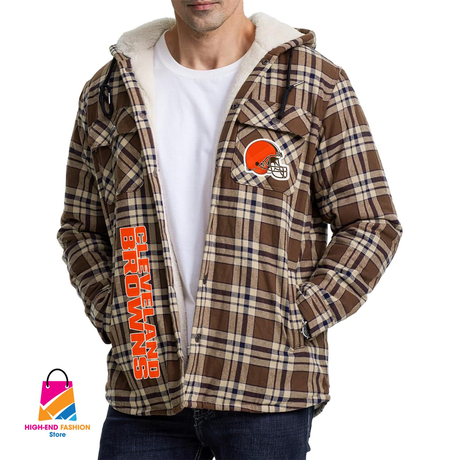 Cleveland Browns NFL Style Zip Fleece Flannel Jacket For Fans