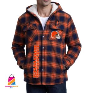 Cleveland Browns NFL Style Zip Fleece Flannel Jacket For Fans