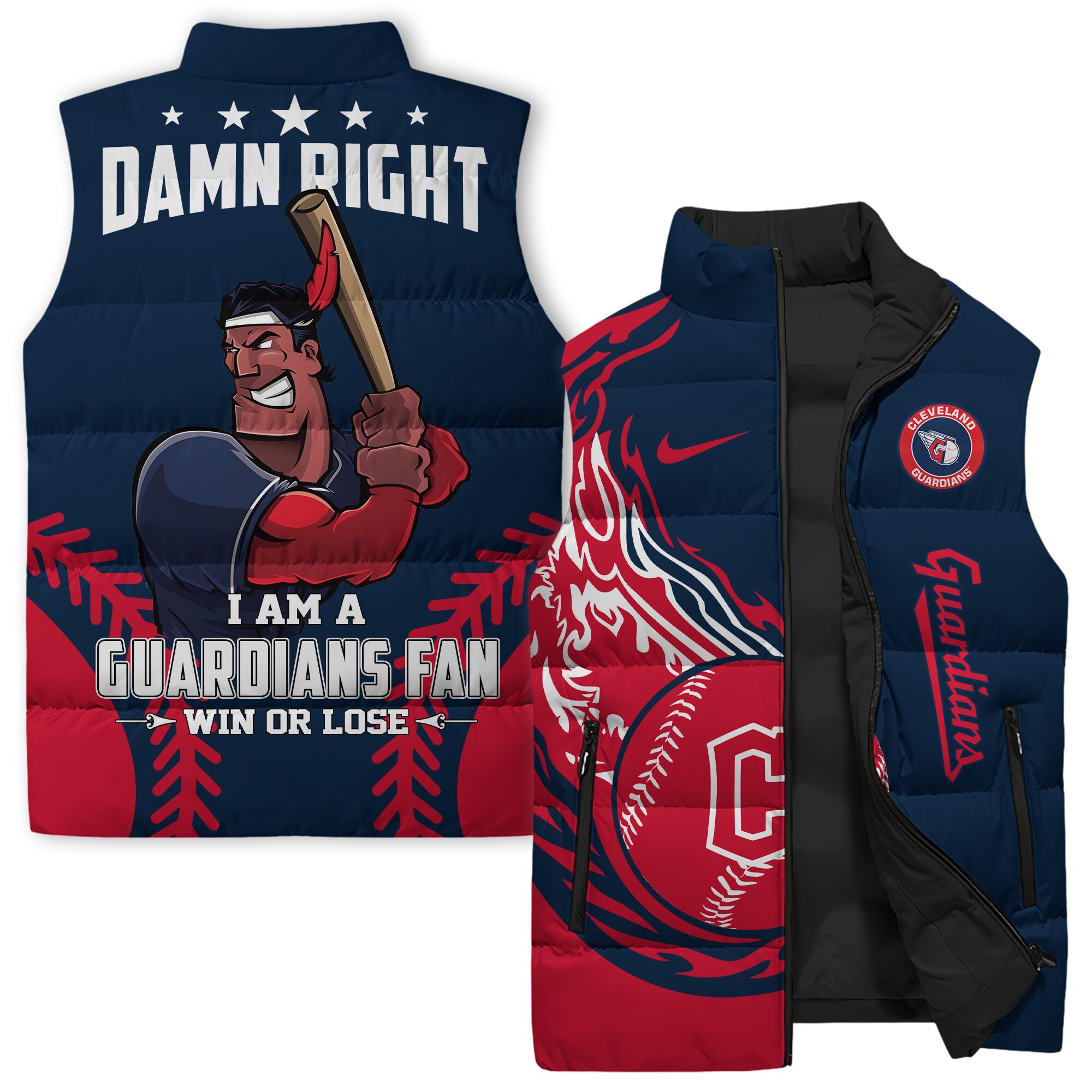 Cleveland Guardians MLB Style Sleeveless Puffer Jacket For Fans