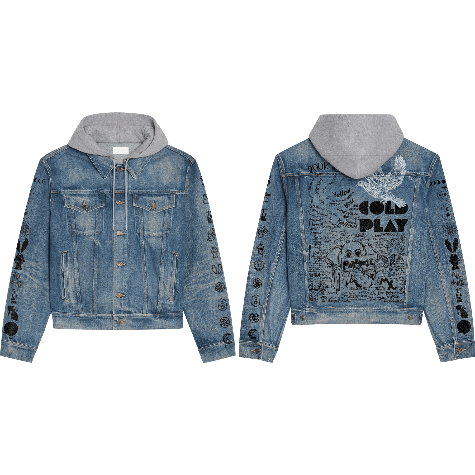 Coldplay Music Style Hooded Denim Jacket For Fans
