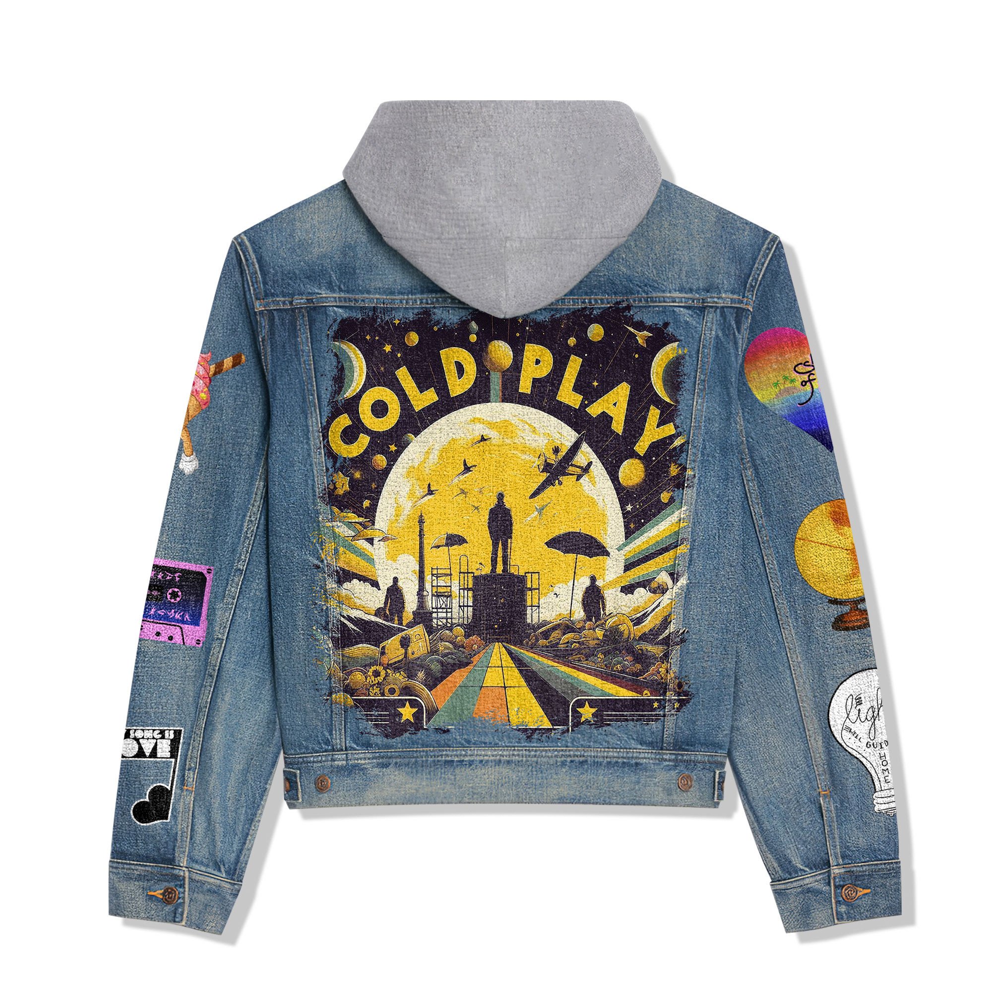 Coldplay Music Style Hooded Denim Jacket For Fans