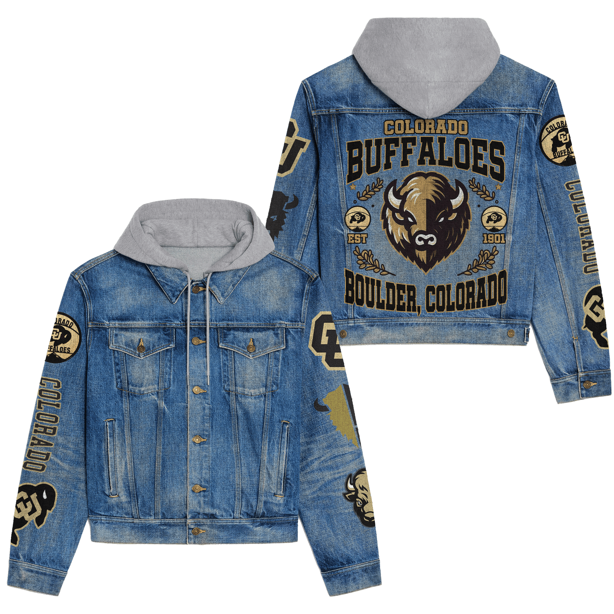 Colorado Buffaloes NCAA Style Hooded Denim Jacket For Fans