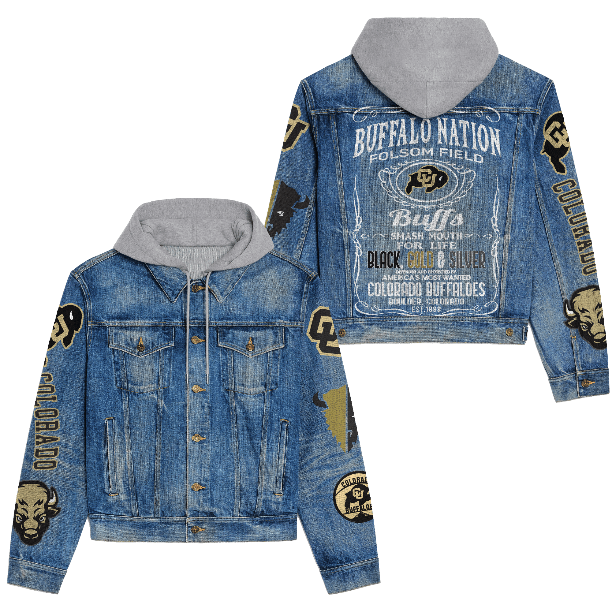 Colorado Buffaloes NCAA Style Hooded Denim Jacket For Fans
