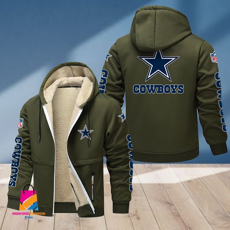Dallas Cowboys NFL Style Fleece Zip Hoodie Jacket For Fans