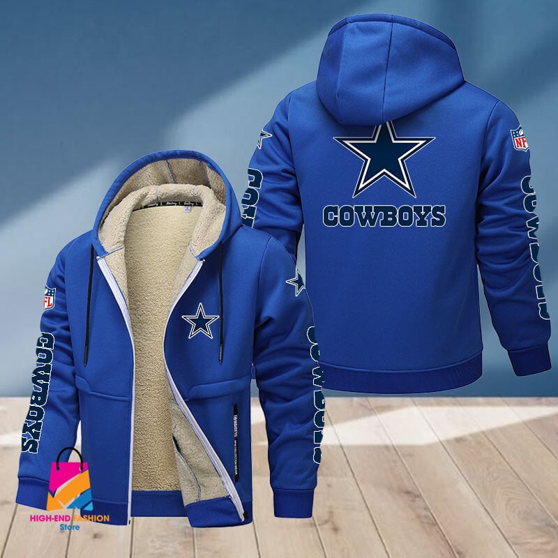 Dallas Cowboys NFL Style Fleece Zip Hoodie Jacket For Fans