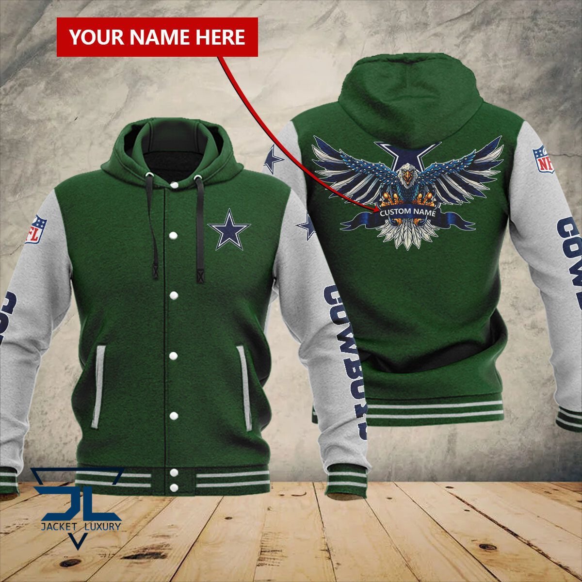 Dallas Cowboys NFL Style Hooded Baseball Jacket For Fan