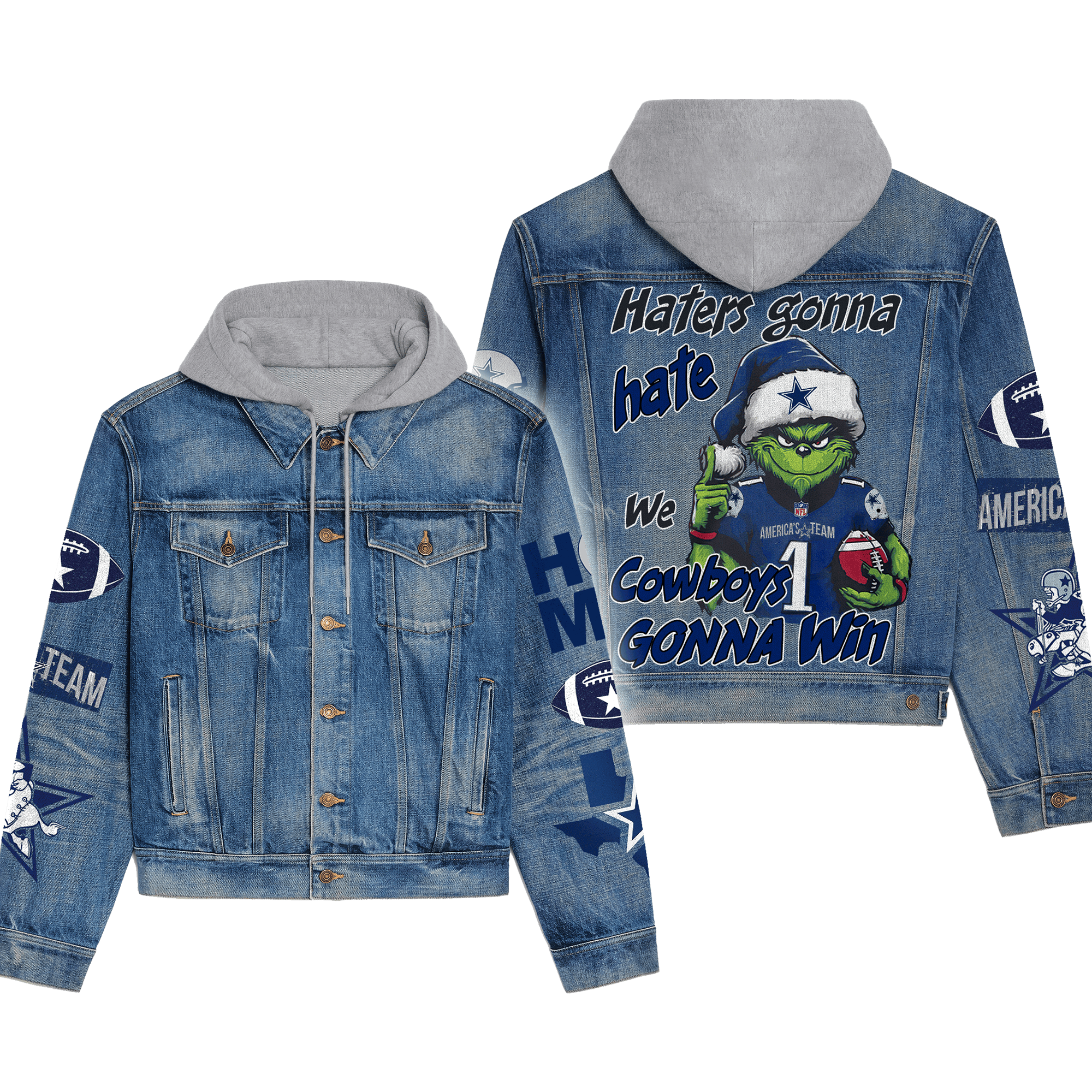 Dallas Cowboys NFL Style Hooded Denim Jacket For Fans