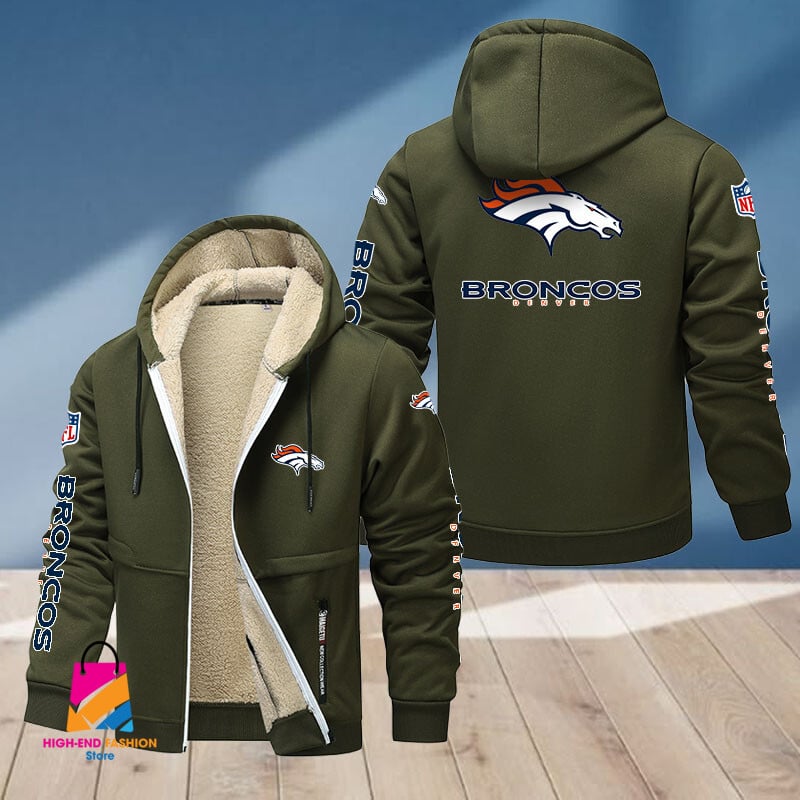 Denver Broncos NFL Style Fleece Zip Hoodie Jacket For Fans