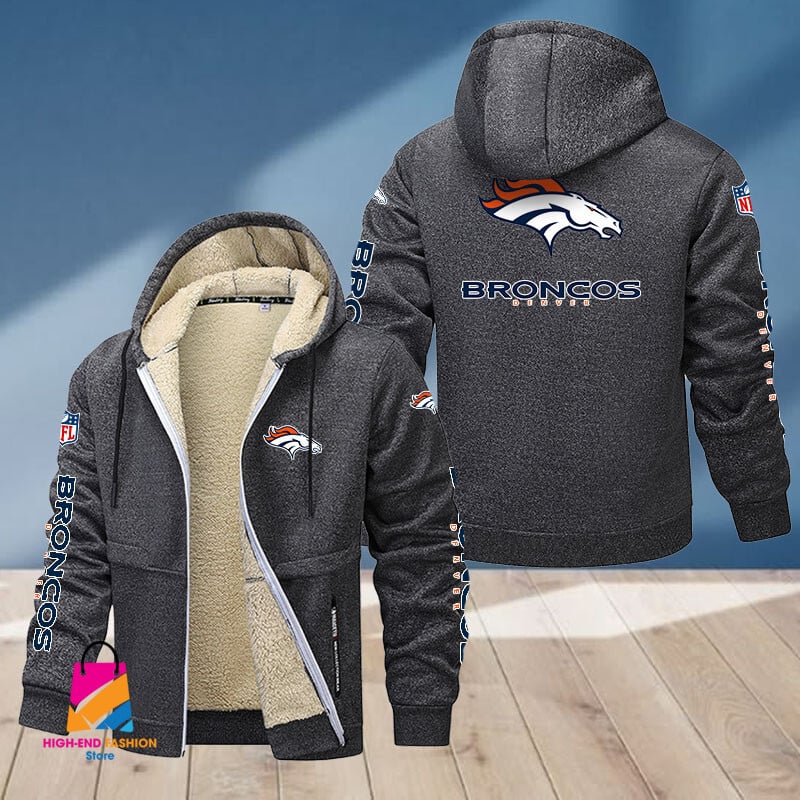 Denver Broncos NFL Style Fleece Zip Hoodie Jacket For Fans