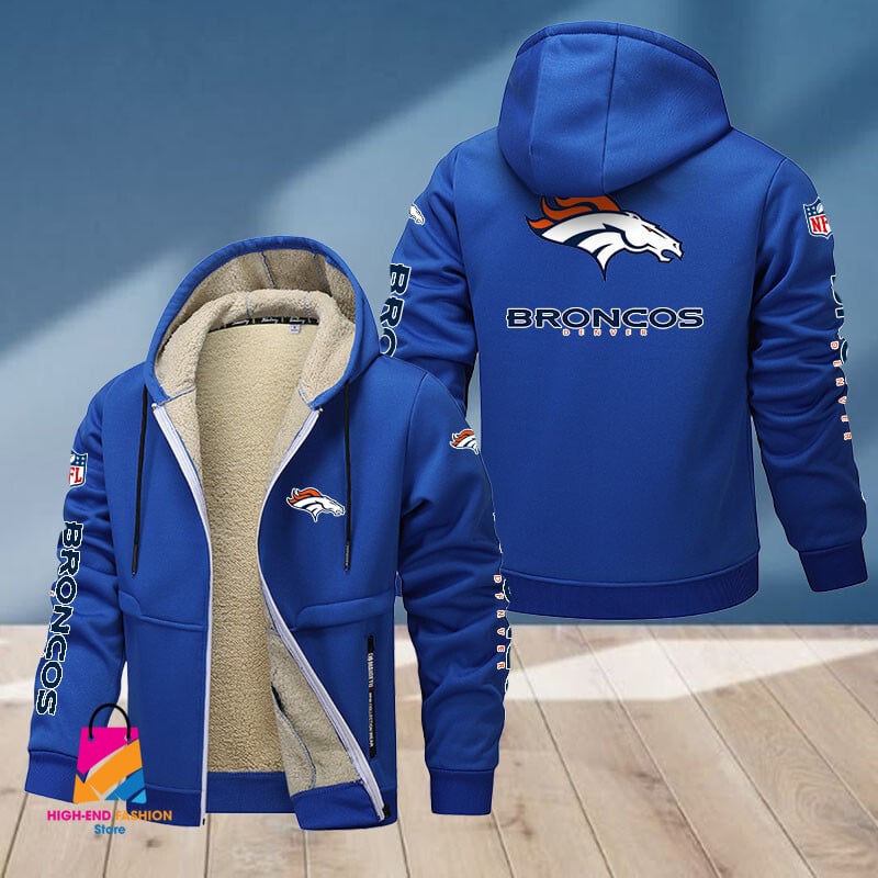 Denver Broncos NFL Style Fleece Zip Hoodie Jacket For Fans