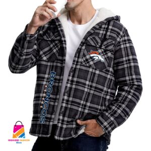 Denver Broncos NFL Style Zip Fleece Flannel Jacket For Fans