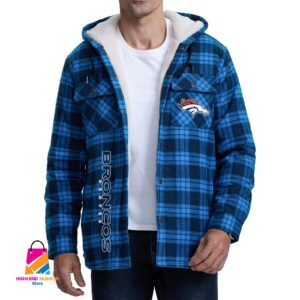 Denver Broncos NFL Style Zip Fleece Flannel Jacket For Fans