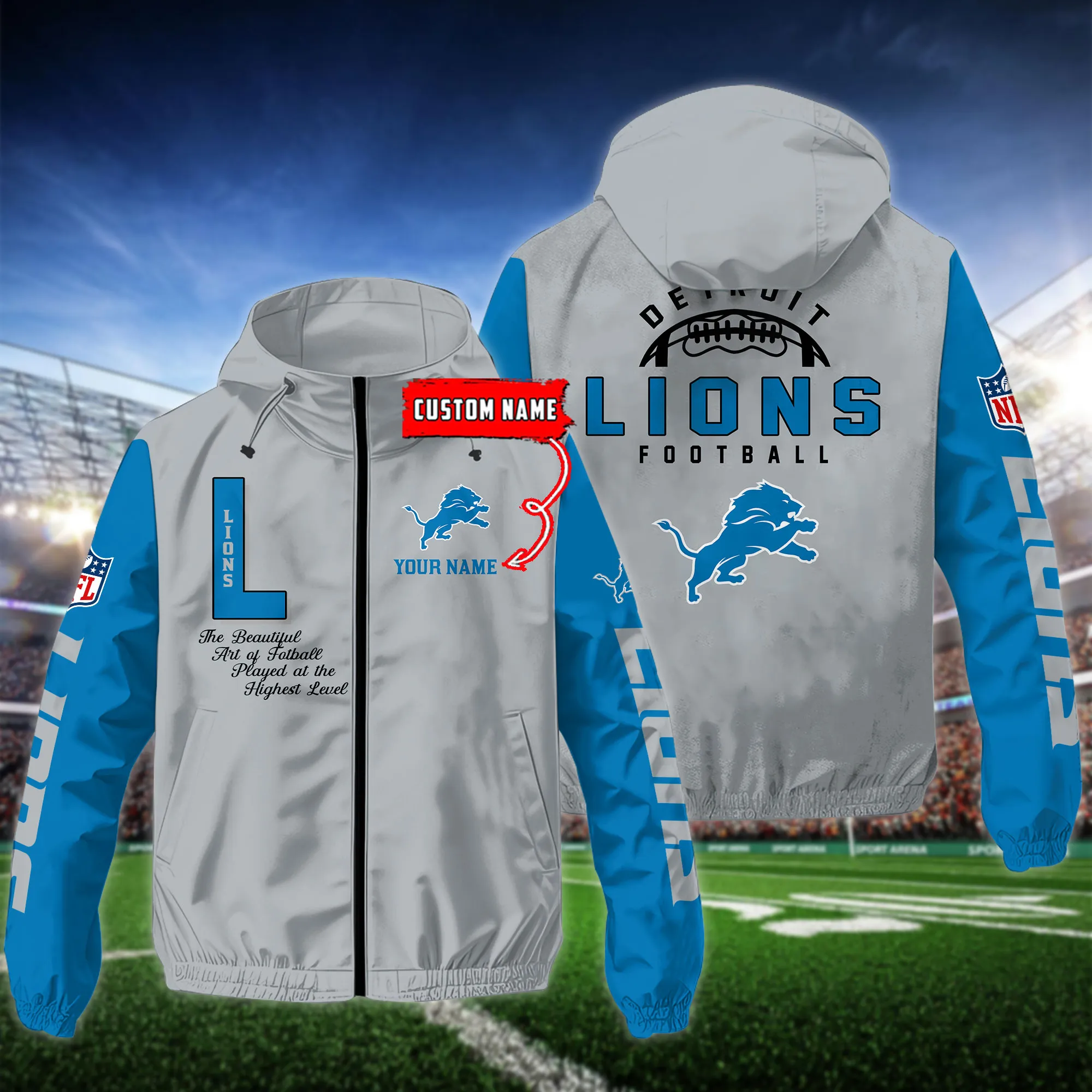 Detroit Lions NFL Personalized Style Windbreaker Jacket For Fans