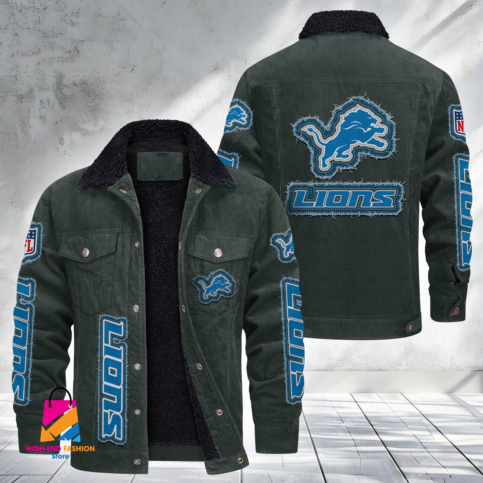 Detroit Lions NFL Style Fleece Thermal Cotton Jacket For Fans