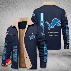 Detroit Lions NFL Style Fleece Thermal Cotton Jacket For Fans