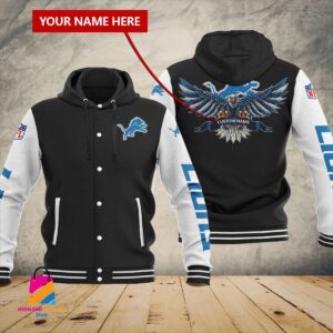 Detroit Lions NFL Style Hooded Baseball Jacket For Fan