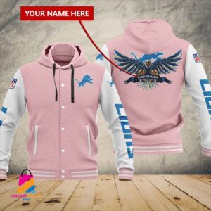 Detroit Lions NFL Style Hooded Baseball Jacket For Fan