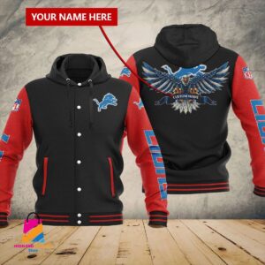 Detroit Lions NFL Style Hooded Baseball Jacket For Fan